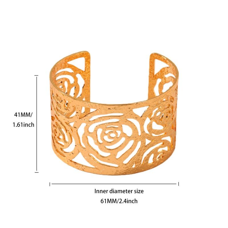 Creative Rose Pattern Wide Version Bracelet Temperament Party Hollow Bracelet Does Not Fade Hot Sale