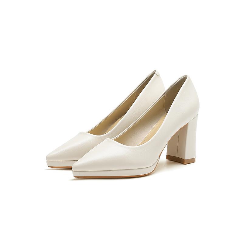 99 French pointed single shoes women's autumn new thick heels high heels women's pedal waterproof table women's shoes