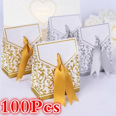 100 PEZZI Oro Argento Scatola di Carta per Caramelle Sacchetto Regalo Confezione Regalo Matrimonio Bomboniere Baby Shower Forniture per Feste di Compleanno