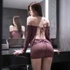 Pure Desire Purple Backless Word Shoulder Long Sleeve Hip Wrap Uniform Sexy Flirting Underwear Temptation Sleep