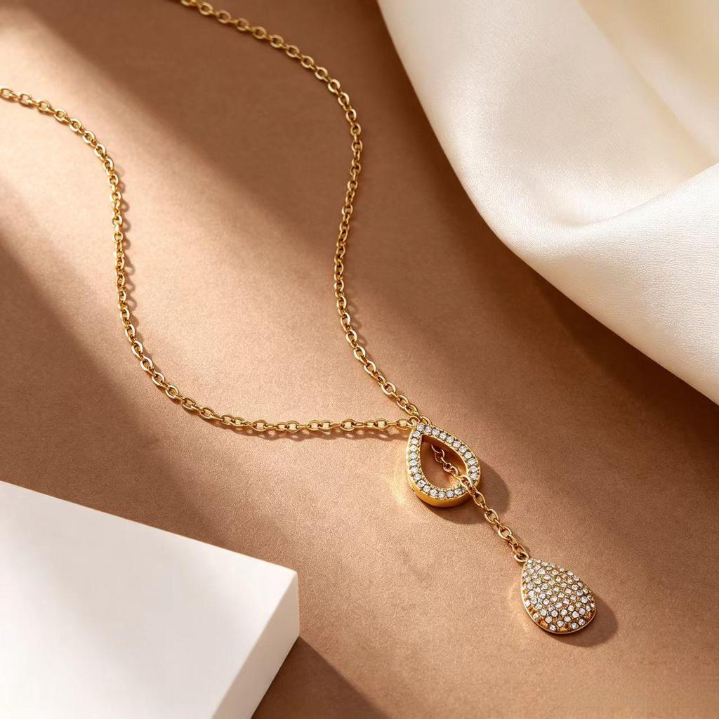 Luxury Diamond Water Drop Necklace: Light Luxury Y-Shaped Tassel Clavicle Chain
