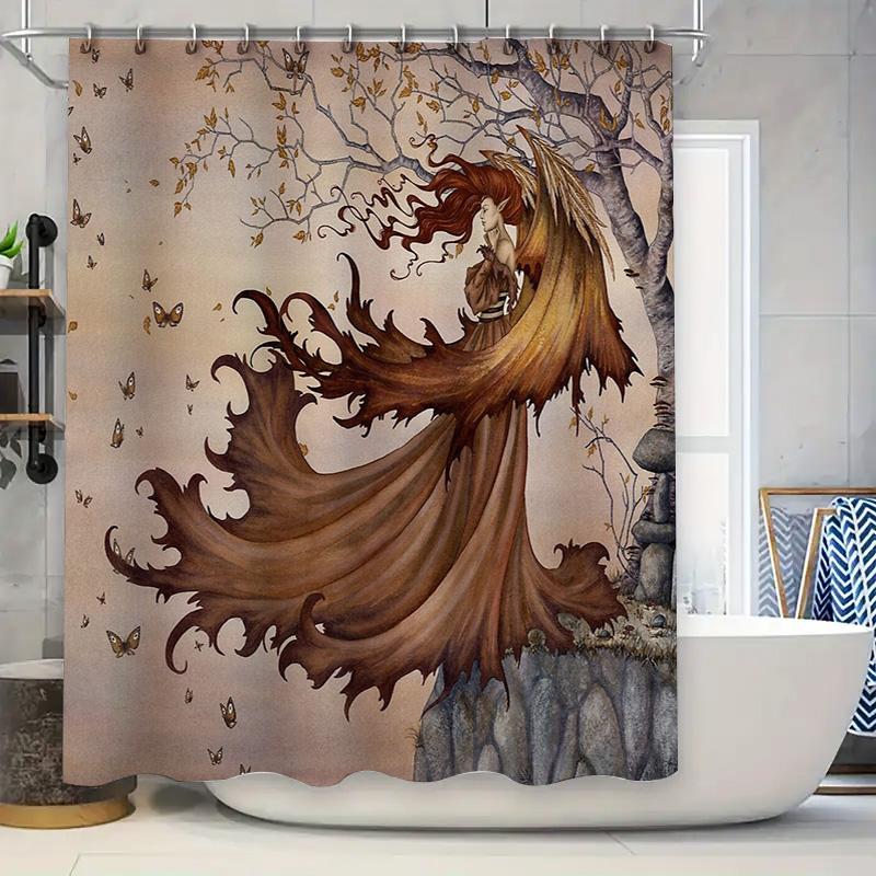 

Fantasy Forest Waterfall Shower Curtain Gothic Nature Trees Waterfall Backdrop Bathroom Decor Vintage Floral Landscape Washable W60H190(CM)-1 Pcs