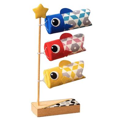 TASOGARA Carp Indoor May Carp Tabletop Carp Mini Comes with Natural Wood Festival Set with Stand 3 Carp Streamer, Doll, Streamer, Crepe, Decoration,
