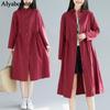 Mori Girl Autumn Spring Women Midi Shirt Dress Pink Wine Red Loose Cardigan Cotton Linen Retro Dress