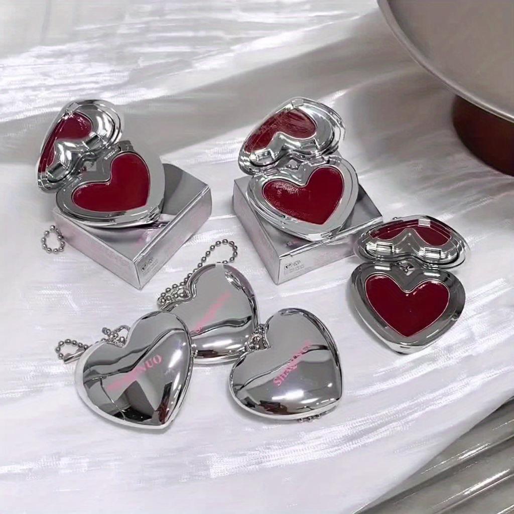 SHAQINUO Heart Shaped Mirror Lip Gloss Moisturizing Hydrating Solid Lip Balm Cute Silver Case Glossy Lip Tint Long Lasting Makeup Gift for Women