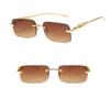 Rimless Rectangle Sunglasses Retro Clear Ocean Lens Sun Glasses Cheetah Decoration Shades UV400 Eyewear for Women Men