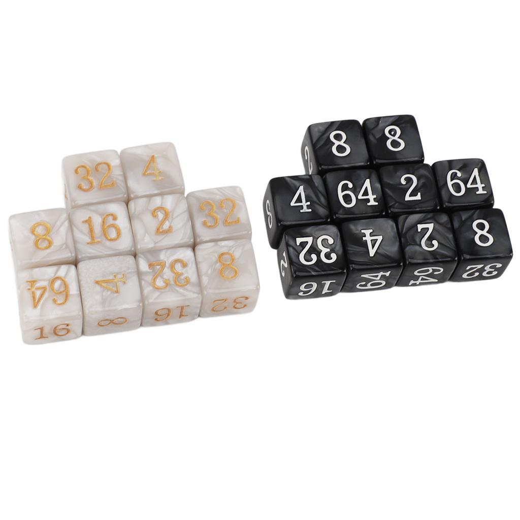 20pcs Numbered Dice Square Corner Multiple of 2 Number Pearl White Black Plastic Dice for Board Game