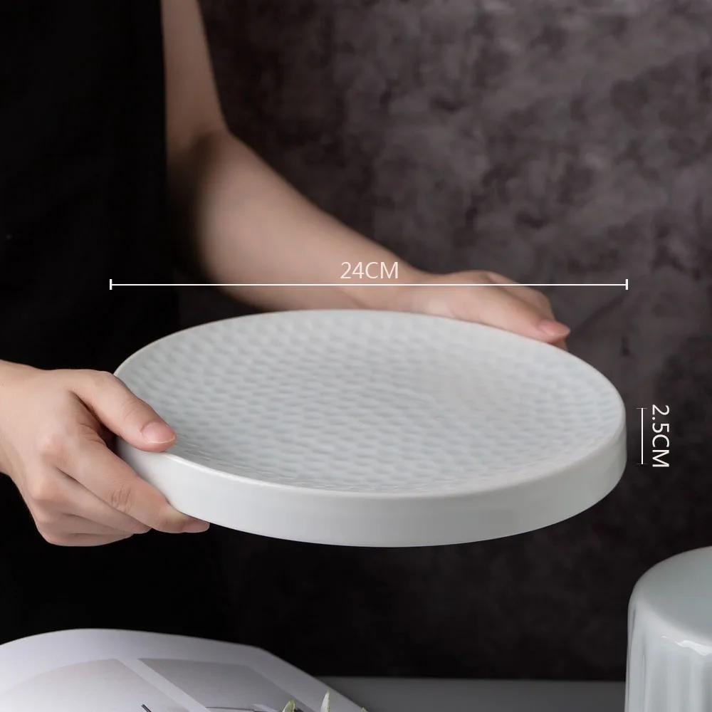Ceramic Dinner Plate Restaurant Irregular Texture Flat Steak Dessert Plates Pasta Home Solid Color Tableware