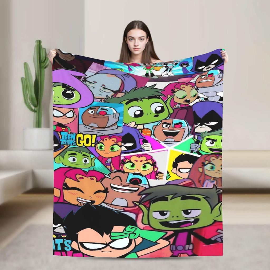 Teen Titans Go Beast Boy Decke Flugzeug Reise Flanell Bettwäsche Überwürfe für Couch Sessel Sofa Bett Super Weiche Tagesdecke Geschenkidee