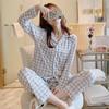 Korean Style Women's Long Sleeve Cardigan and Pajama Set for Spring, Autumn, and Winter Home Wear