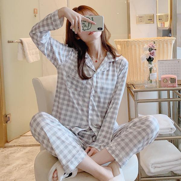 Korean Style Women's Long Sleeve Cardigan and Pajama Set for Spring, Autumn, and Winter Home Wear