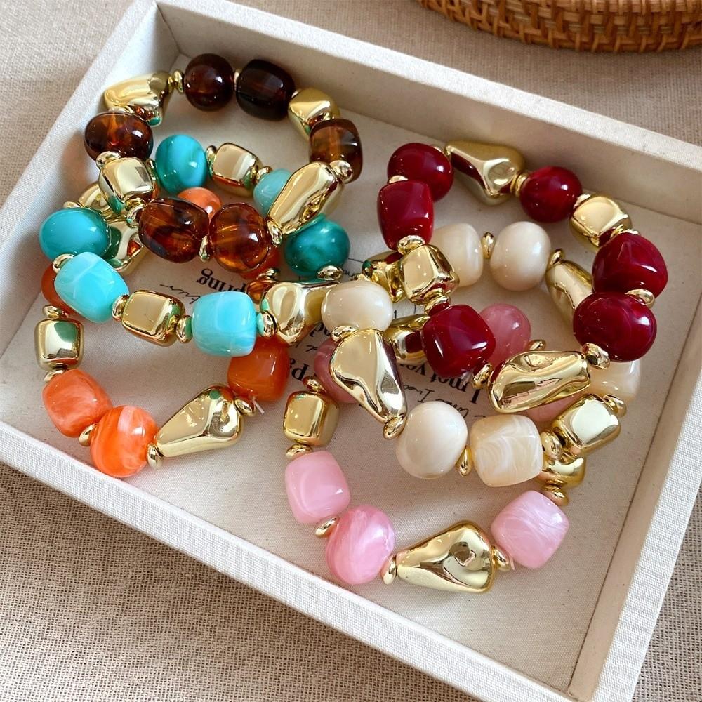 Europe American Style Beads Acrylic Bangle Smudging Retro Hand Ring Irregular Bracelet Gift