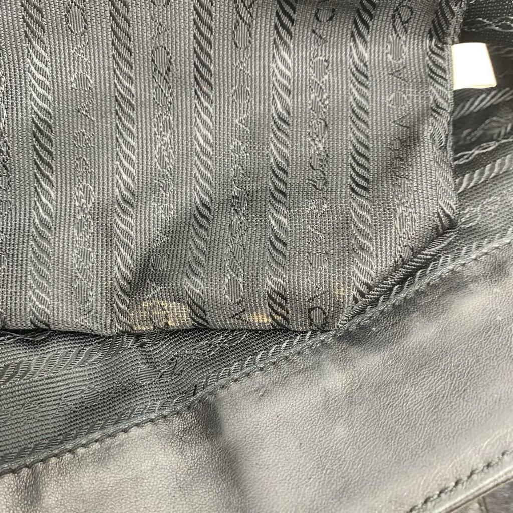 PRADA Handbag Shoulder Bag Shoulder Strap Tote Bag Nappa Leather Black Silver Hardware Logo Embossed Flap White Tag