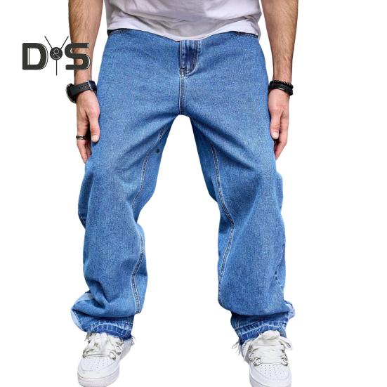 

Мужские джинсы средней посадки, прямые, широкие, синие, джинсовые брюки с карманами, однотонные, в стиле High Street, повседневные, длинные брюки 36