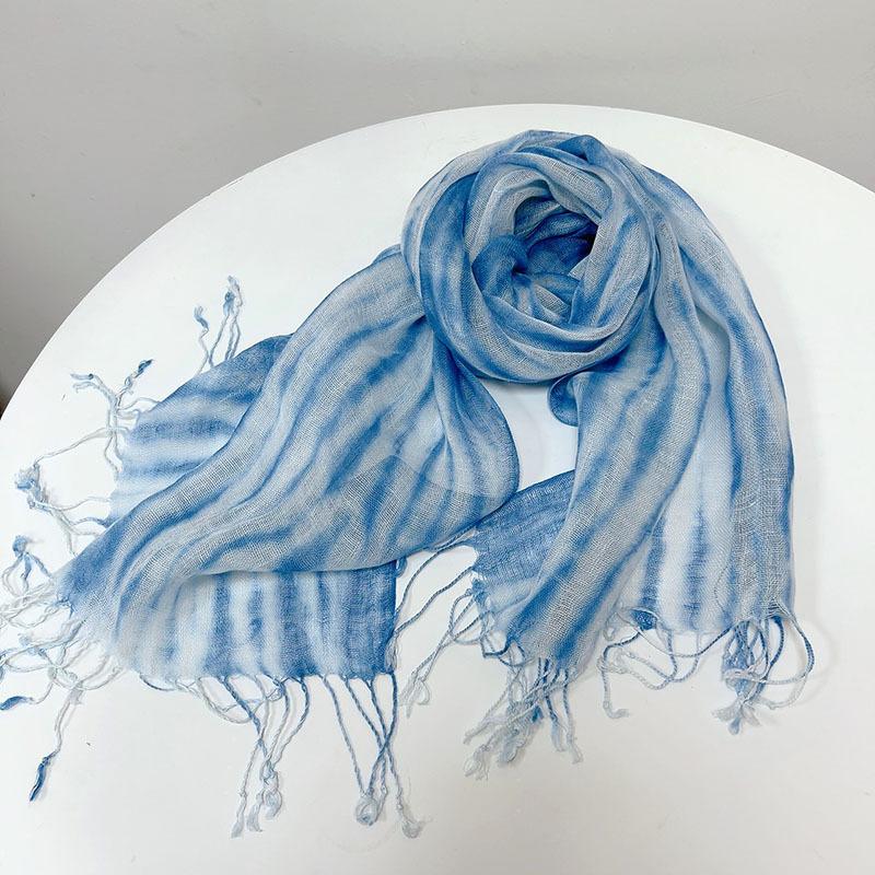 Spring And Summer Linen Tie-Dyed Silk Scarf, Thin Breathable Thin And Narrow Small Scarf With Characteristic Beveled Yarn Two-Color Optional