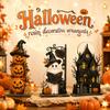 Holz-2D-Haus Kürbisdeko für Halloween Tischdekoration