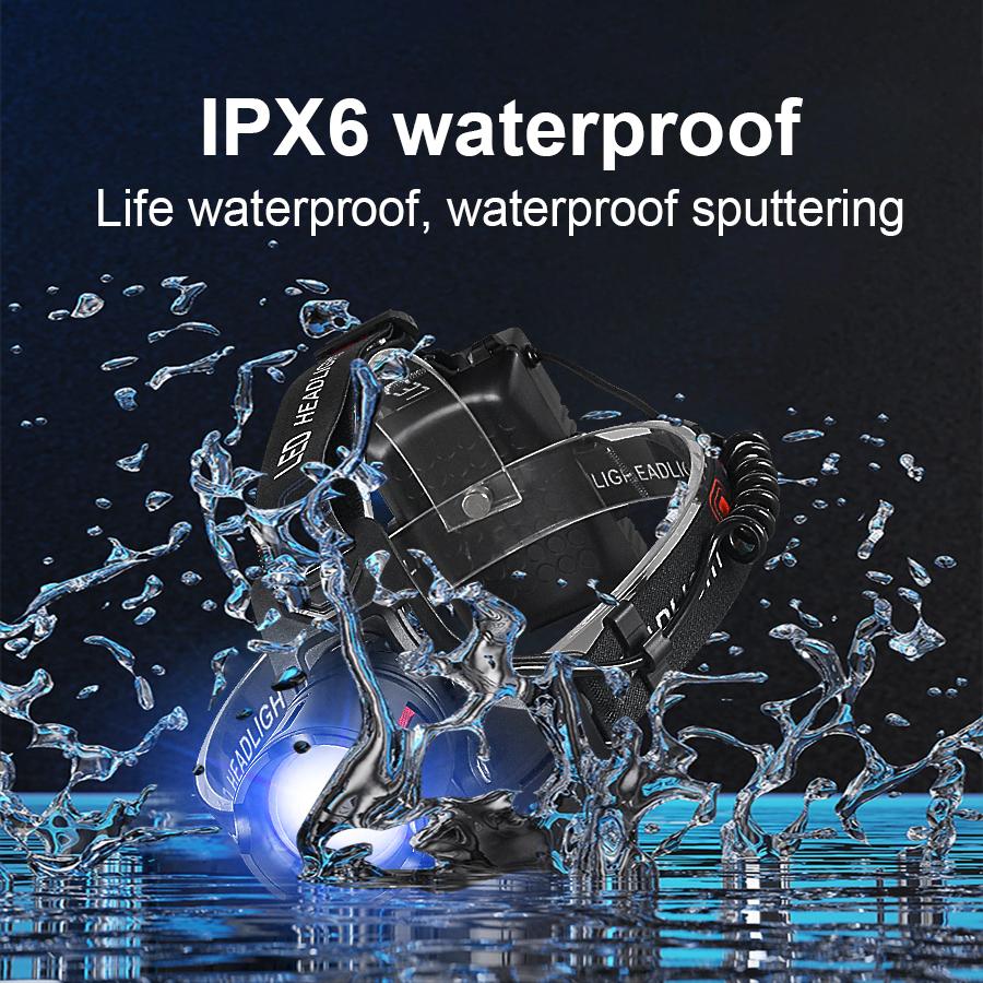 500W Hochleistungs-LED-Scheinwerfer Warnlicht Ultrahell Stirnlampe Wasserdicht Outdoor-Fahren Camping Stirntaschenlampe Lampe mit großer Reichweite