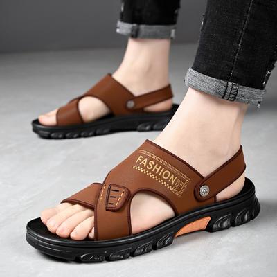 Mens Leather Sandals Summer Soft Sole Outdoor Beach Shoes Non Slip Casual Dad Slippers