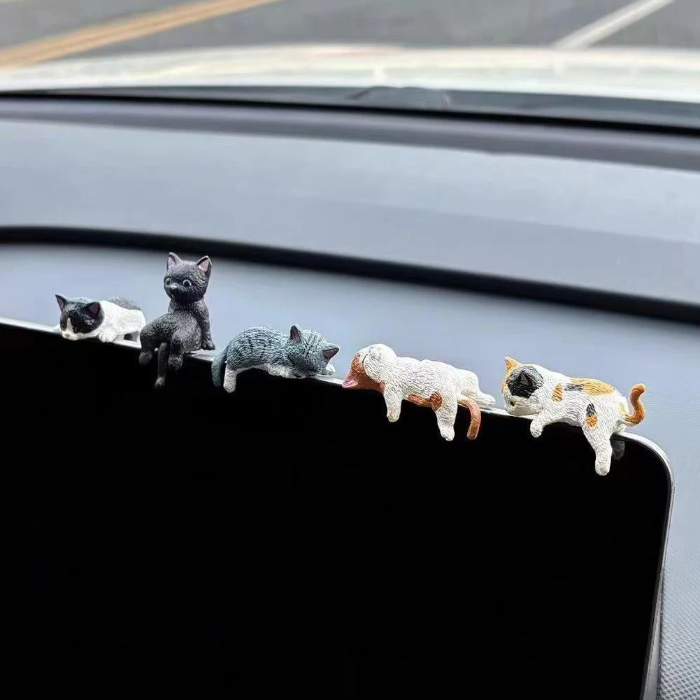 1Pc Cute Cartoon Cat Ornament Car Center Console Navigator Screen Sleeping Cat Decoration For Display Lying Cat Animal Sculpture