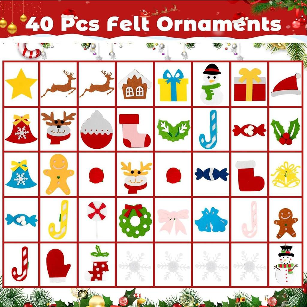 Felt Christmas Tree Set Children Activity Craft With String Lights Felt Christmas Tree With 40 Pieces Detachable Ornaments