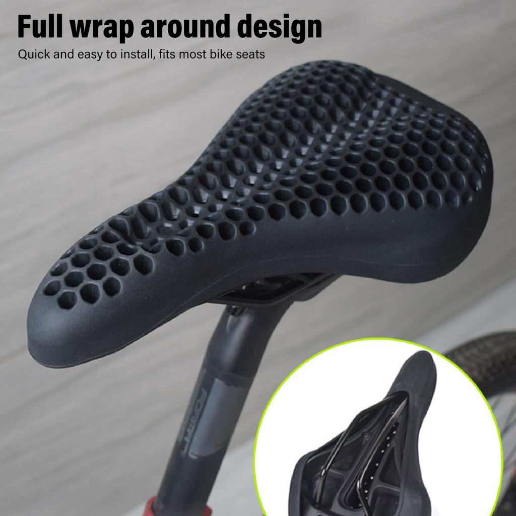 Bike Seat Cushion Cover Silicon Honeycomb Anti Slip Rainproof Ergonomic Bicycle Saddle Cover for Mountain Bikes Road Bikes Black
