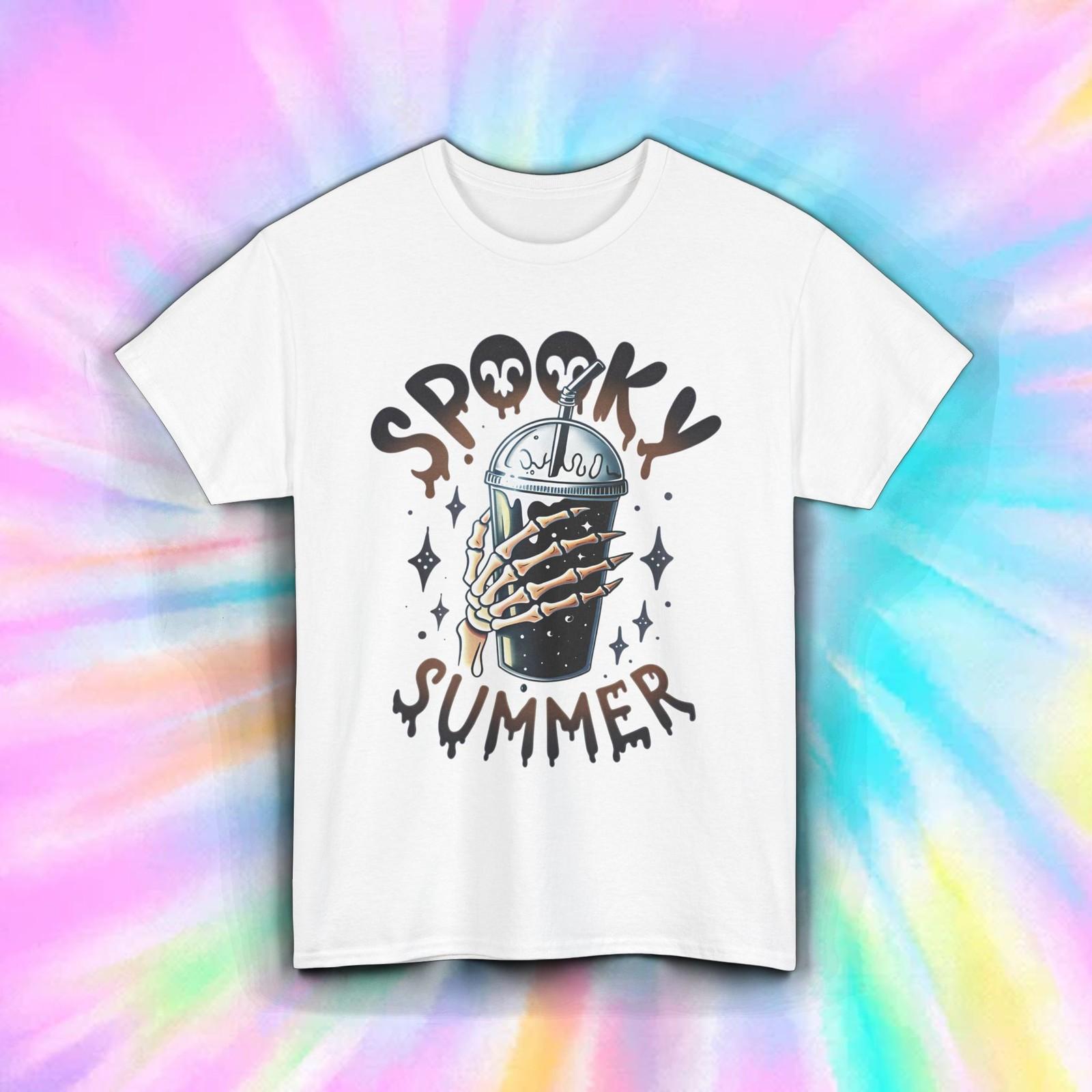 

Spooky Summer Shirt Skeleton Drink Halloween Beach Horror Vibes Tee S-5XL 5XL різнокольоровий