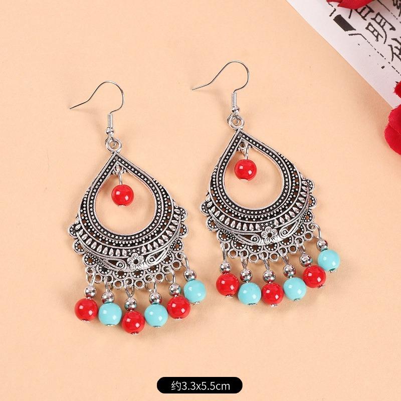 

Ретро серьги женские длинные красные с бахромой богемные серьги отпуск в Юньнани экзотический ветер ушные украшения