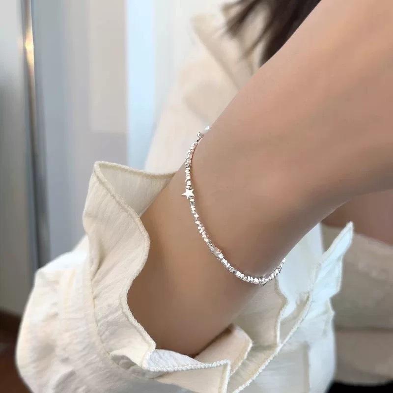 Exquisite Women's Layered Silver Star Bracelet - 999 Sterling Sparkling Niche Design