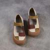 Johnature Genuine Leather Mixed Colors Soft Soled Women's Shoes Retro Round Toe Shallow Flat Shoes