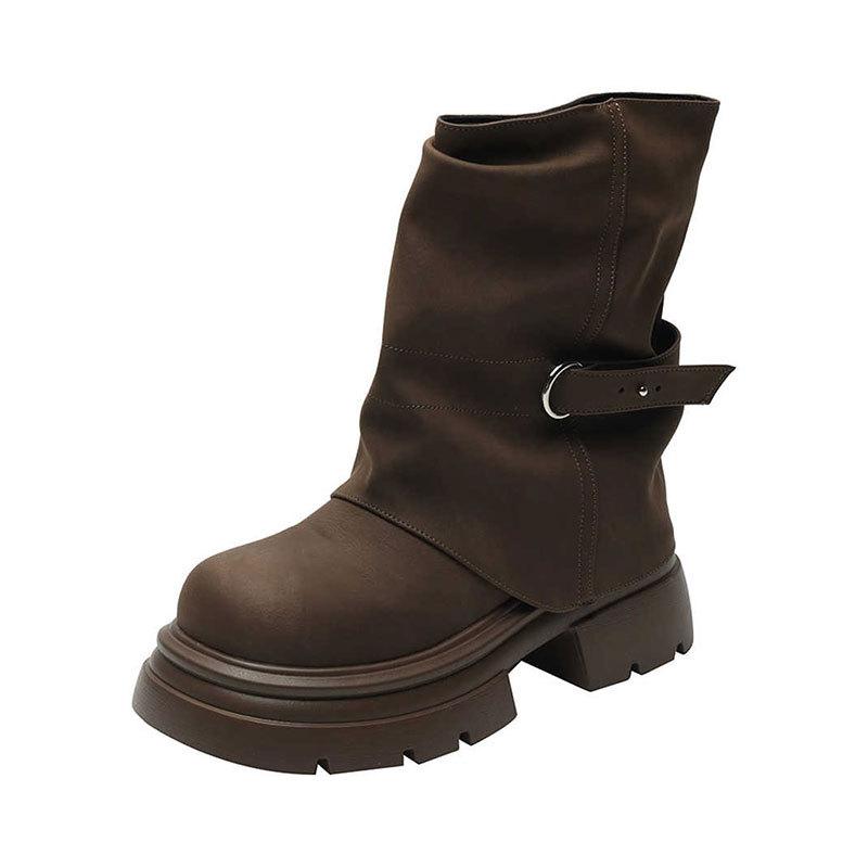 British Style High-end Short Boots Autumn New Super Fire Versatile Martin Boots Heightened Thick-soled Medium Boots