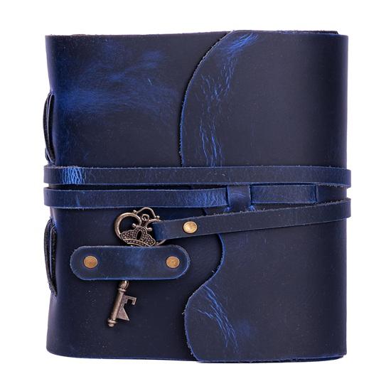 Leather Diary Handmade Leather Premium Antique Key Closure 200 Handmade Deckle Edge Pages Blue Color