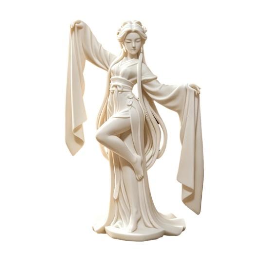 3D Printed Art Figurine Ancient Chinese Dancer Ornament, Elegant Flowing Water Sleeve Figurine, Artistic Tea Room Accents Traditional Oriental белый
