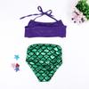 Girls' Two-Piece Mermaid Swimsuit with Bow and Fish Scales