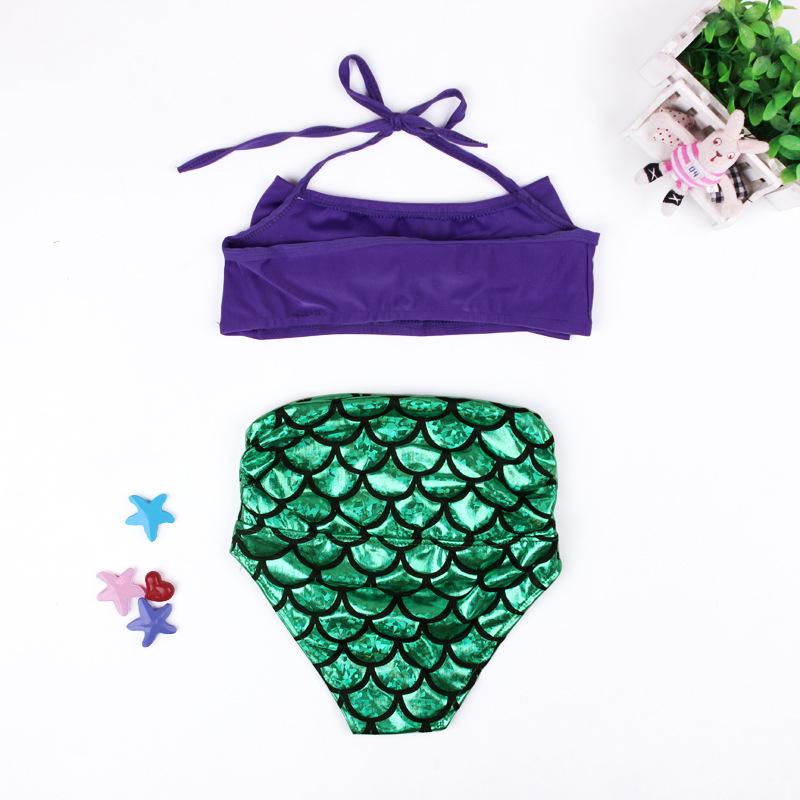 Girls' Two-Piece Mermaid Swimsuit with Bow and Fish Scales