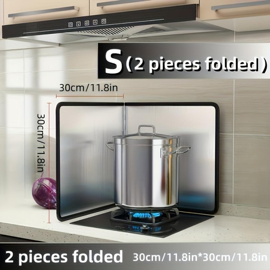 One Stainless Steel Splash Screen Set - Heat Resistant, Non-Stick Kitchen Stove Protection - 2 Foldable Panels for Home, RV, Camping