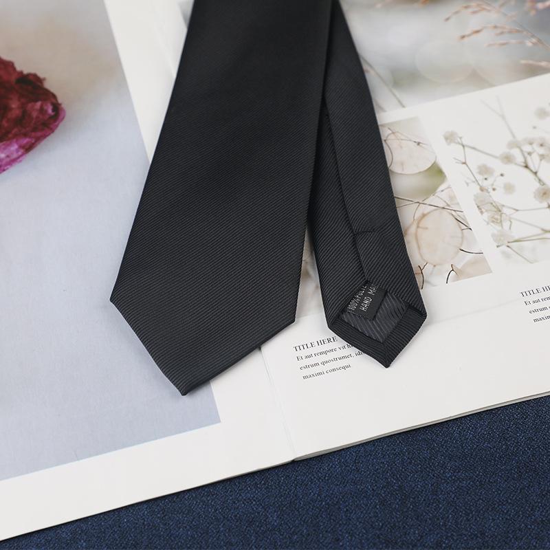 Black Ribbed 7CM Polyester Twill Men's Professional Tie