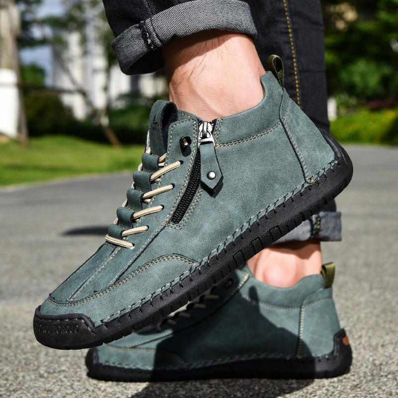 Autumn/Winter Men's Martin Boots, Mid- and Low-Top Casual Ankle Boots, British Style, Versatile Men's Casual Shoes with Side Zippers