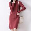 Women's High Neck Knitted Wool Dress - Slimming and Warm for Autumn/Winter