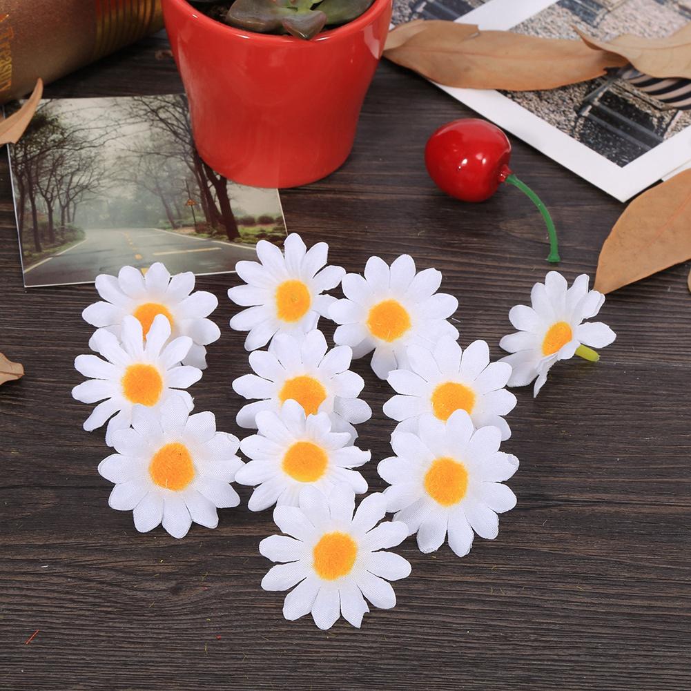 100PCS 4cm Daisy Artificial Flower Fabric Heads Bulk Wedding Decoration (#3 White)