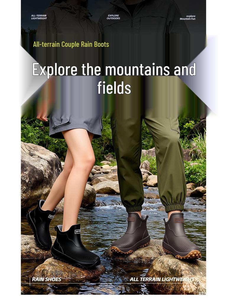 Men's & Women's Non-Slip Waterproof Short Rain Boots with Cotton Lining for Outdoor Use