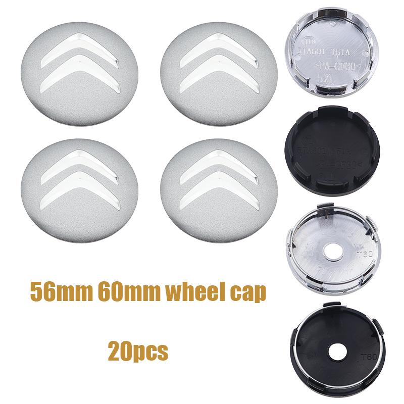 

20pcs 56mm 60mm Citroen 3D logo Car wheel emblem Wheel Center Hub Cap auto Rim refit dust-proof badge covers styling accessories 60mm silver cap&20pcs Citroen