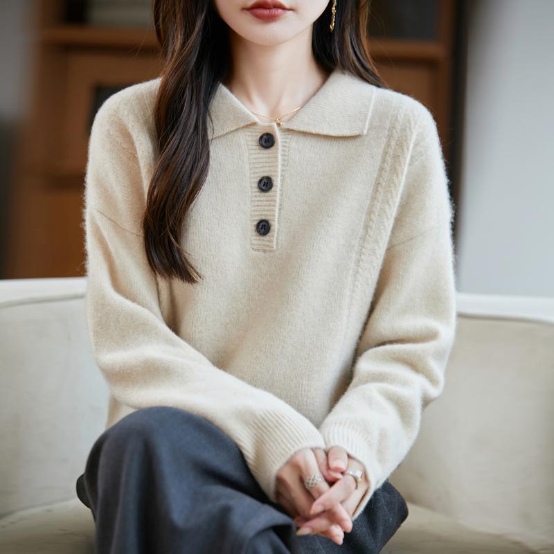Women's cashmere sweater Qinghe cashmere 30% cashmere 70% wool autumn and winter pullover warm and fashionable
