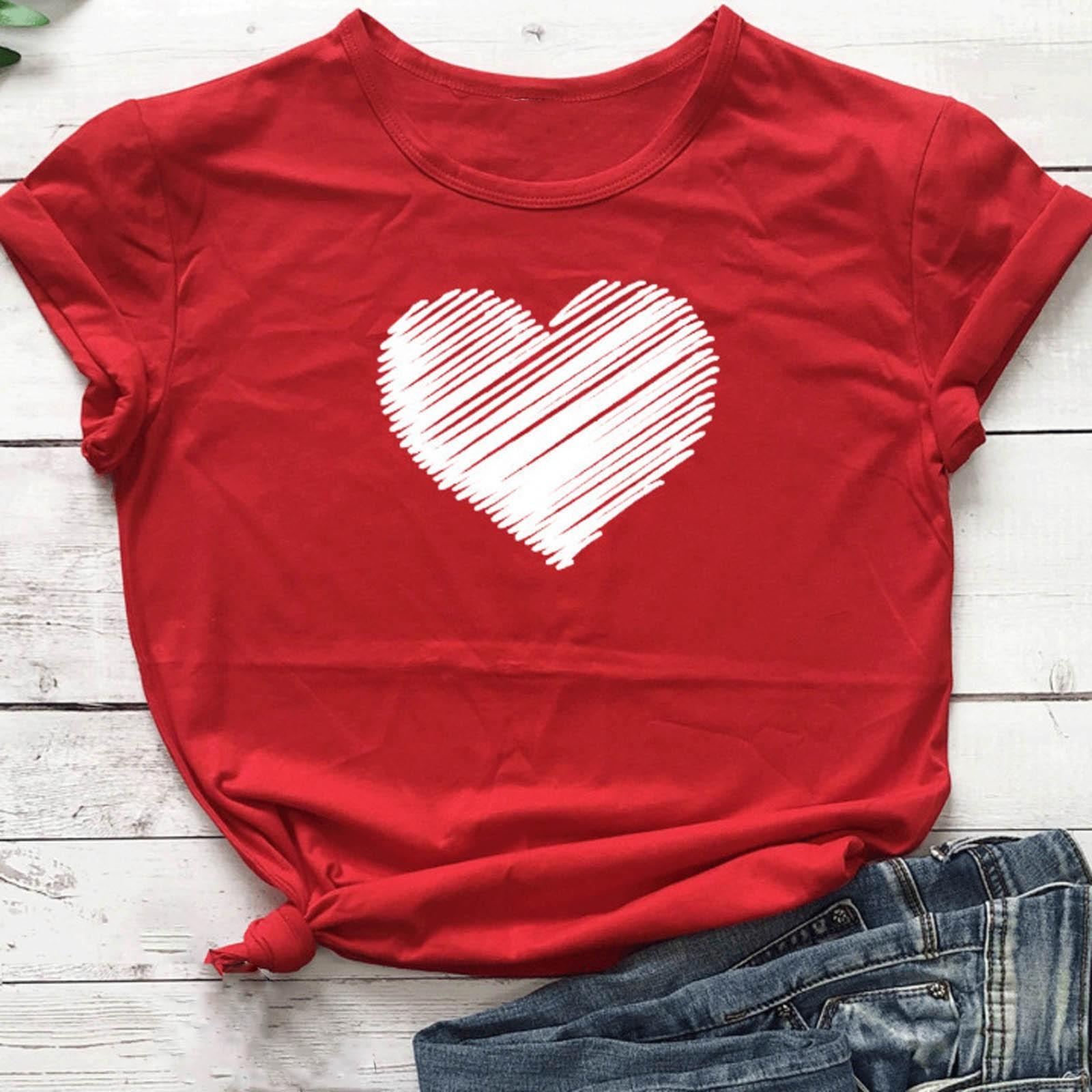 

Женские топы с коротким рукавом в форме сердца с принтом, повседневная рубашка, блузка L красный