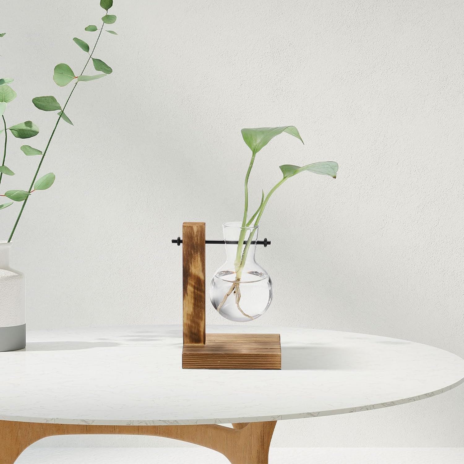 

PATIKIL Propagation Vases for Plants with Wooden Stand, Desktop Plant Terrarium 2 Heart Glass Plant Vase Hydroponic Vase for Home Office Decor, Wood