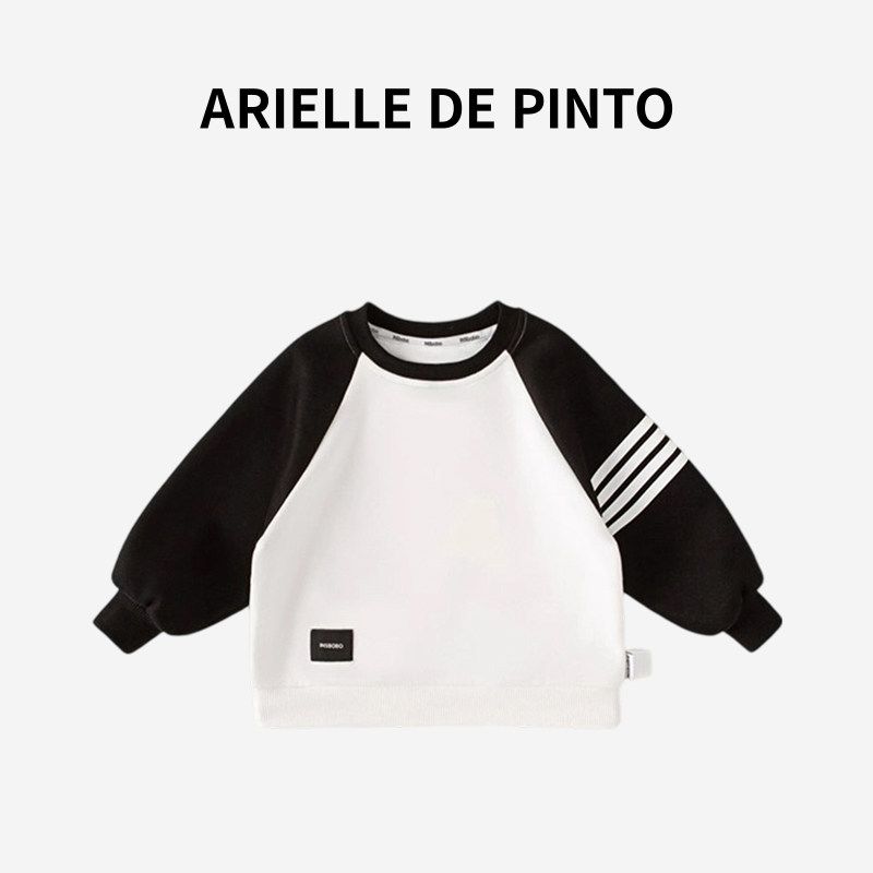 French Arielle De Pinto Boys New Spring and Autumn Striped T-Shirt Long-Sleeve Top for Boys White 90