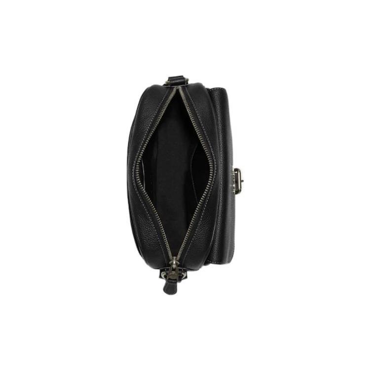 New COACH Hudson Coated Canvas With Natural Pebbled Leather Shoulder Bag Crossbody Bag Medium Size Women's Mahogany & Black CB846-QBAE4