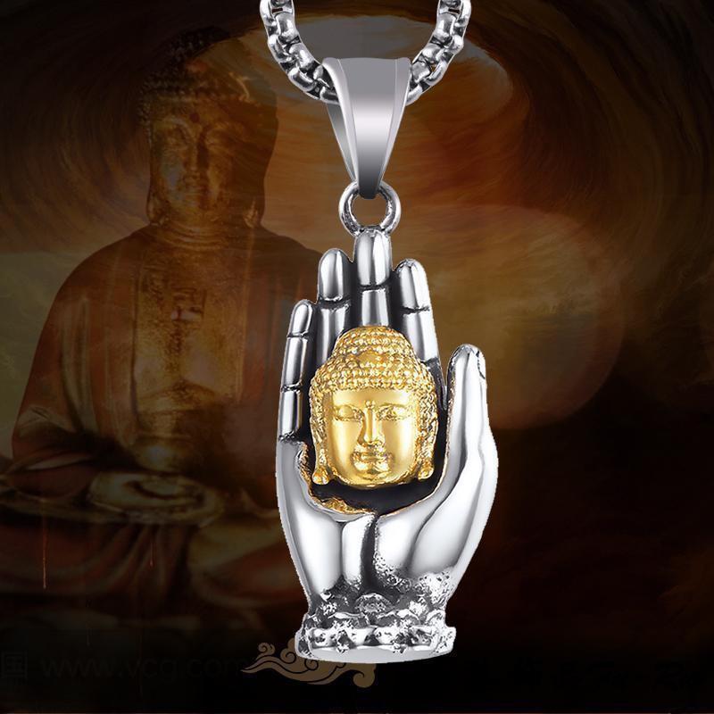 Men's Retro Titanium Steel Buddha Necklace - Versatile Sun Tathagata Pendant for Kids & Adults