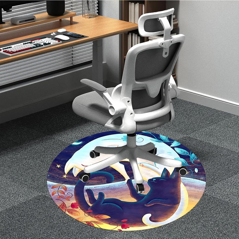1 Stück Mondlicht-Katzen Büro Runder Teppich, Matte Geeignet Für Büro, Unter Bürostühlen Schlafzimmer Wohnzimmer Heimdekoration, Zimmer Deko