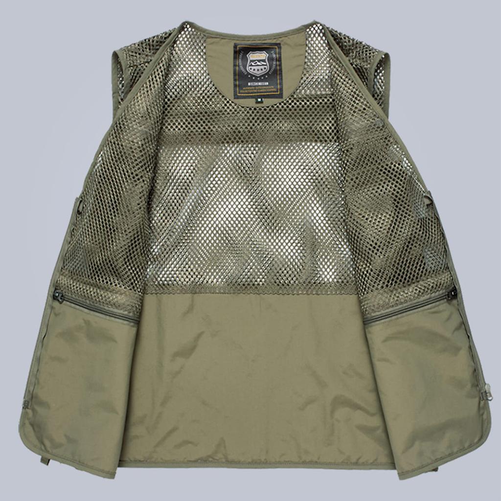 Manatsulife Men's Mesh Vest for Photography, Fishing, Work, and Outdoor Activities, Multi-Pocket, Breathable, 7868 (XL, Khaki)