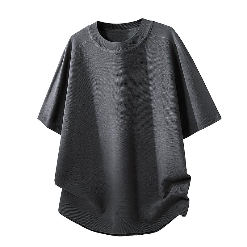 Tencel Thin Short-sleeved Sweater Men's Comfortable Viscose Ice Cool Silk T-shirt Men's Round Neck Minimalist Literary Casual Short-sleeved Men
